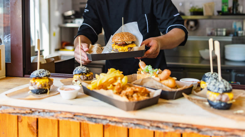 Trays of food being served