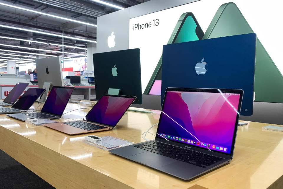 Apple products are seen in the store in Krakow, Poland on April 6, 2022. (Photo by Jakub Porzycki/NurPhoto via Getty Images)