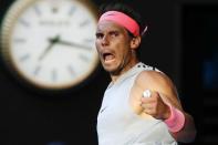 Tennis - Australian Open - Rod Laver Arena, Melbourne, Australia, January 17, 2018. Spain's Rafael Nadal celebrates during his match against Argentina's Leonardo Mayer. REUTERS/Issei Kato