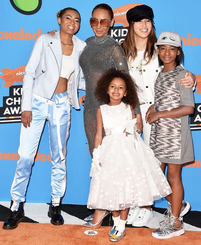 <p>Axelle/Bauer-Griffin/FilmMagic</p> Phoenix Brown, Mel B, Madison Brown Belafonte, Giselle Belafonte, and Angel Iris Murphy Brown attend Nickelodeon's 2018 Kids' Choice Awards at The Forum on March 24, 2018 in Inglewood, California.