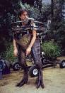 <p>Visual effects artist John Rosenthal wearing raptor legs.</p>