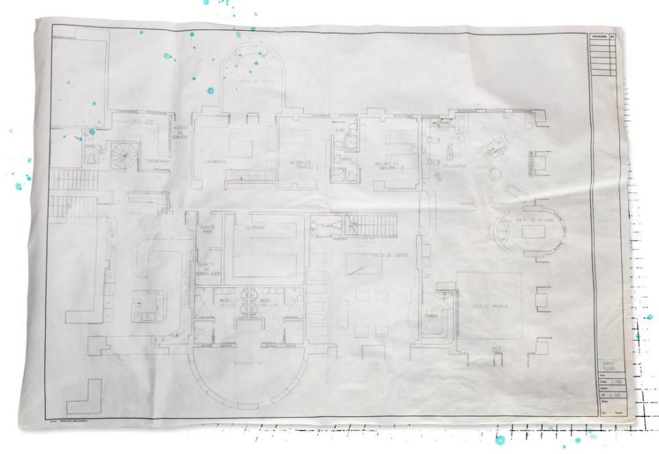 A floor plan of Casa Blanca that Alexander and Frank designed for Santacruz.