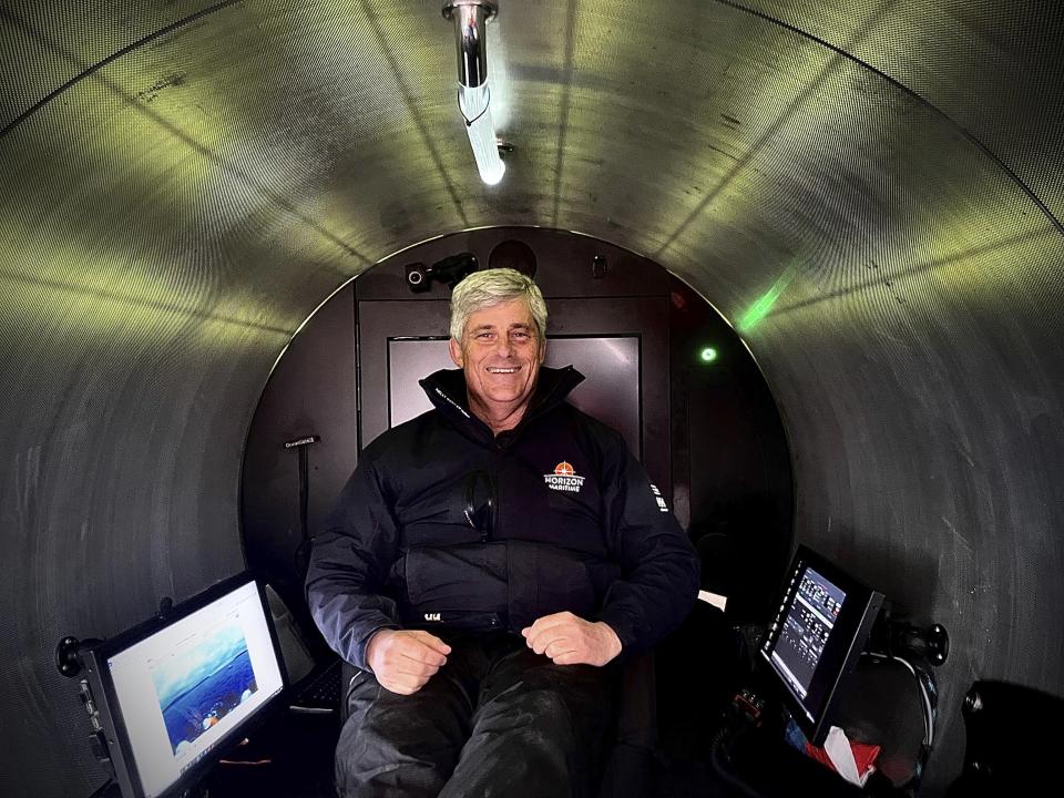 This photo provided by Travel Weekly shows OceanGate Expeditions CEO Stockton Rush on May 27, 2023. Rush was piloting the Titan submersible when it imploded near the wreckage of the Titanic, killing all five people on board, the U.S. Coast Guard announced Thursday, June 22, 2023. (Arnie Weissmann/Travel Weekly via AP)