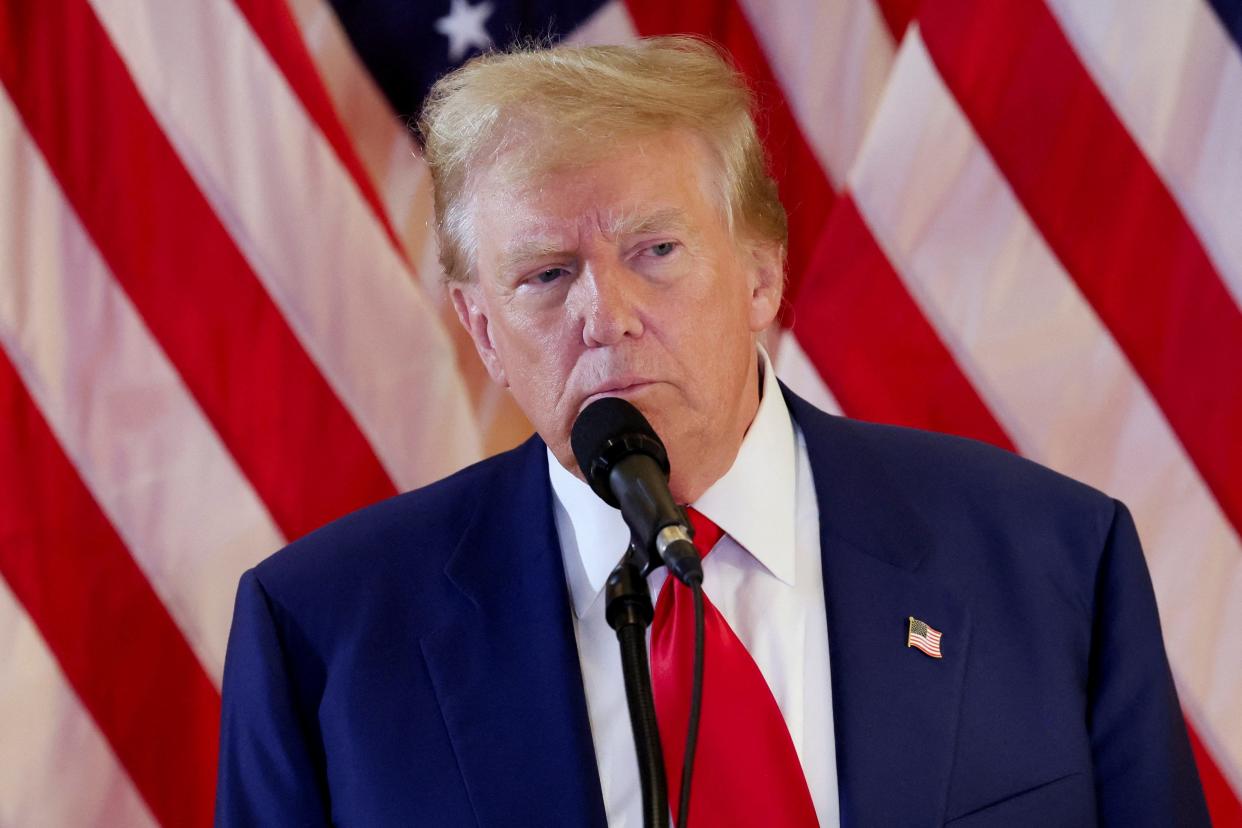 Republican presidential candidate and former U.S. President Donald Trump attends a press conference, the day after a guilty verdict in his criminal trial over charges that he falsified business records to conceal money paid to silence porn star Stormy Daniels in 2016, at Trump Tower in New York City, U.S., May 31, 2024. REUTERS/Brendan McDermid