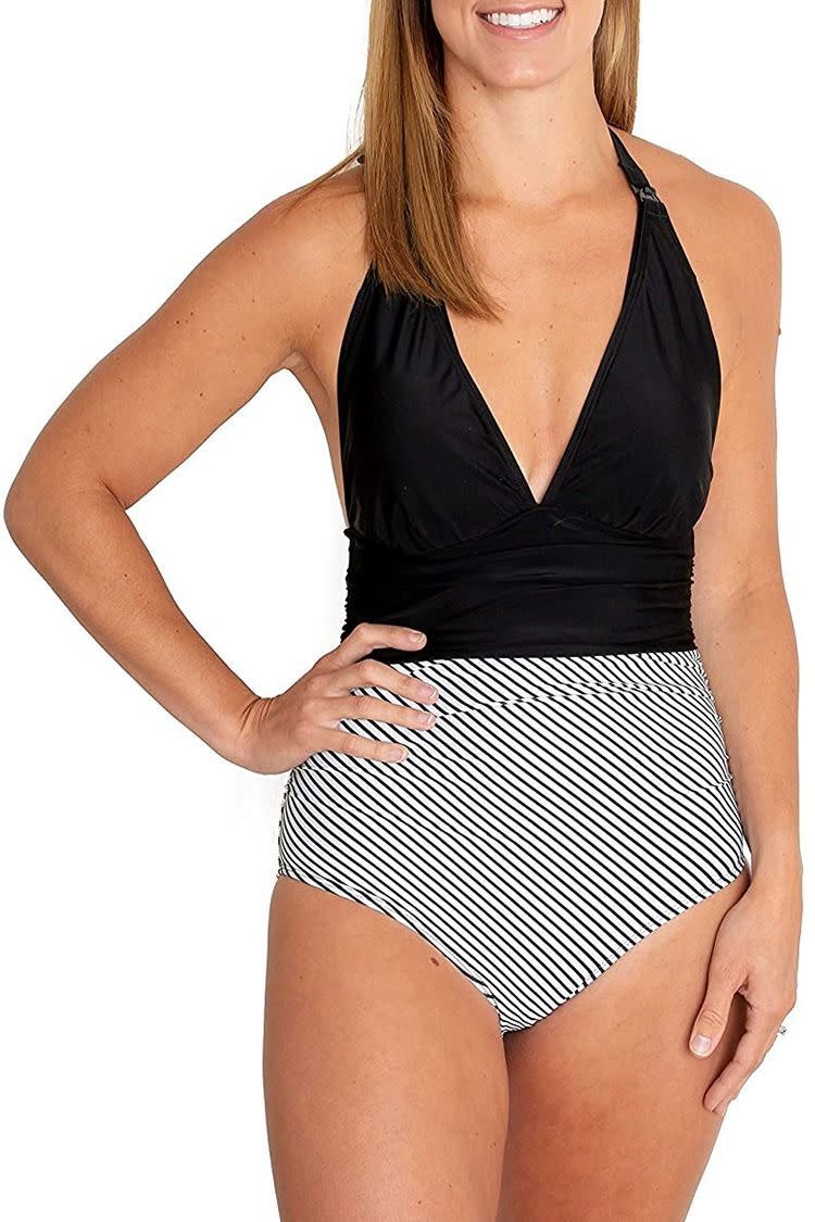 6) Movemama Nursing One-Piece Halter Swimsuit