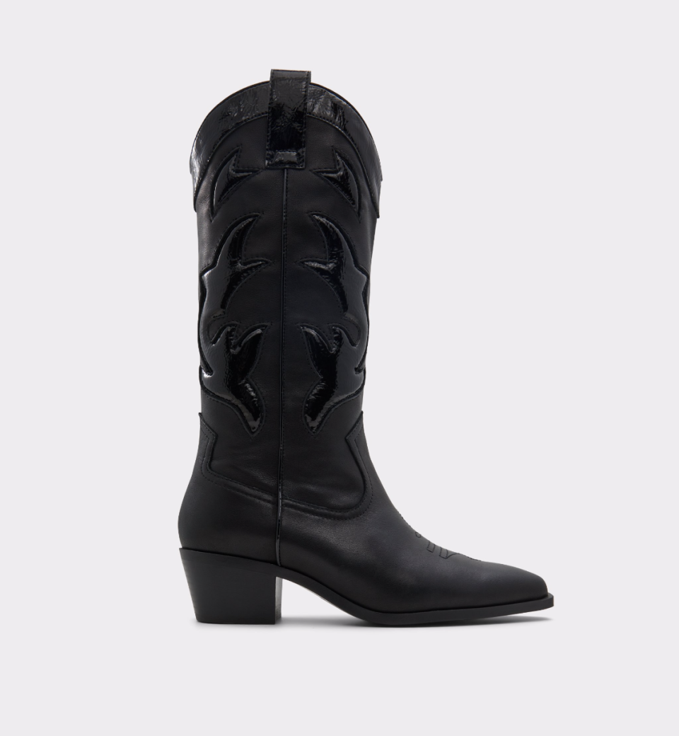 Nebraska Mid-Calf Western Boot in black leather (Photo via Aldo)