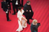 Although sublime, Sophie Marceau's dress was slit so high that she flashed her underwear when walking up the Palais des Festivals steps. Cannes, May 14, 2015