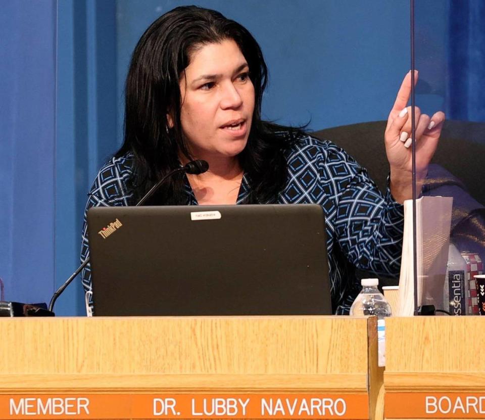Former Miami-Dade School Board member Lubby Navarro in July 2022. A year earlier, in August 2021, she voted against mask mandates at schools amid the COVID-19 delta wave, citing Gov. Ron DeSantis’ executive order against mask mandates.