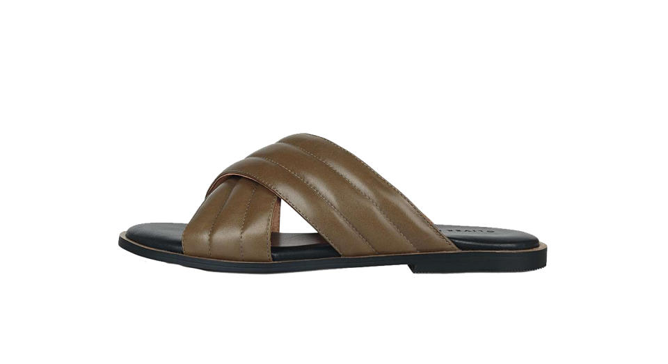 Khaki Padded Cross Over Slider Sandals
