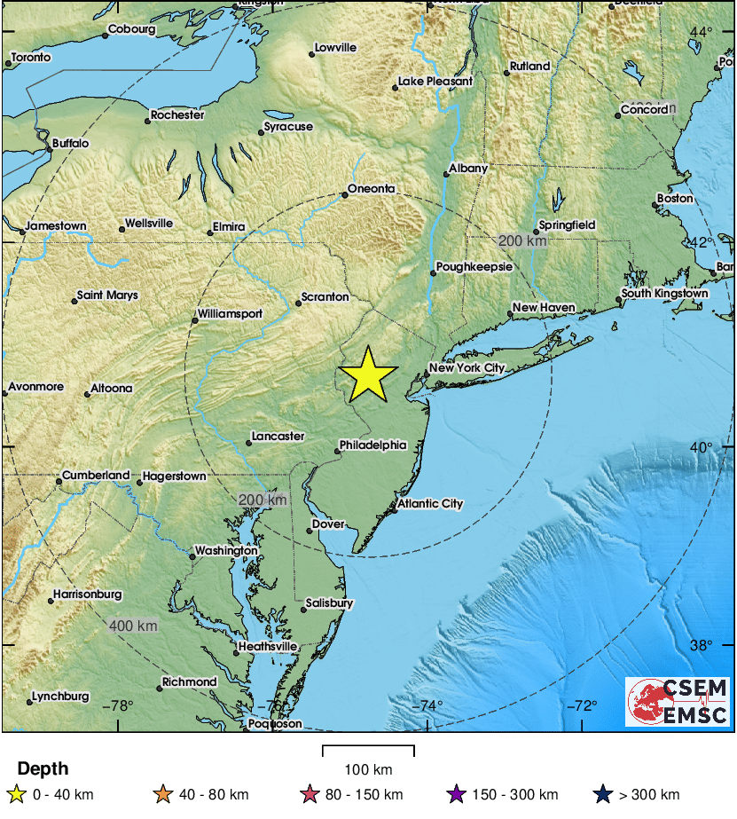 The quake hit near Lebanon, New Jersey, and could be felt as far as Delaware.