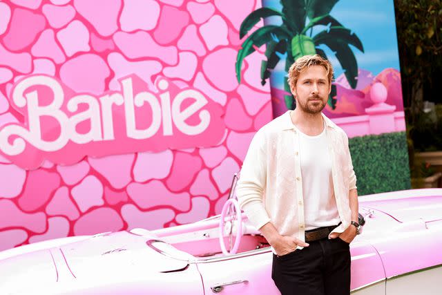 <p>Matt Winkelmeyer/WireImage</p> Ryan Gosling attends the press junket and photo call for "Barbie" on June 23 in Los Angeles