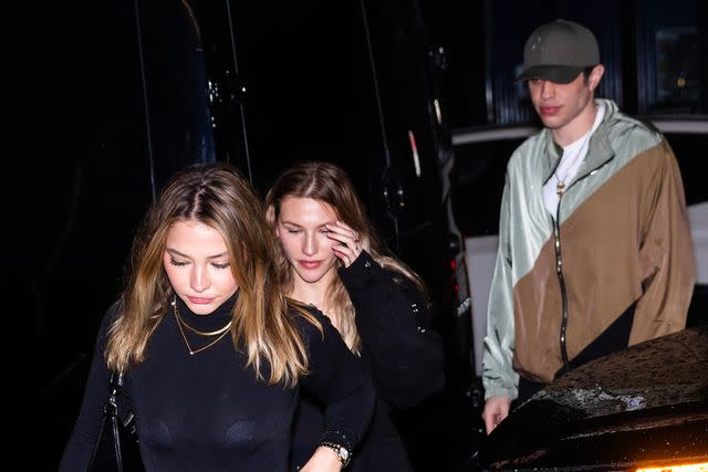 <p>Gotham/GC Images</p> Madelyn Cline and Pete Davidson arrive at the SNL afterparty in Chelsea on October 15, 2023 in New York City