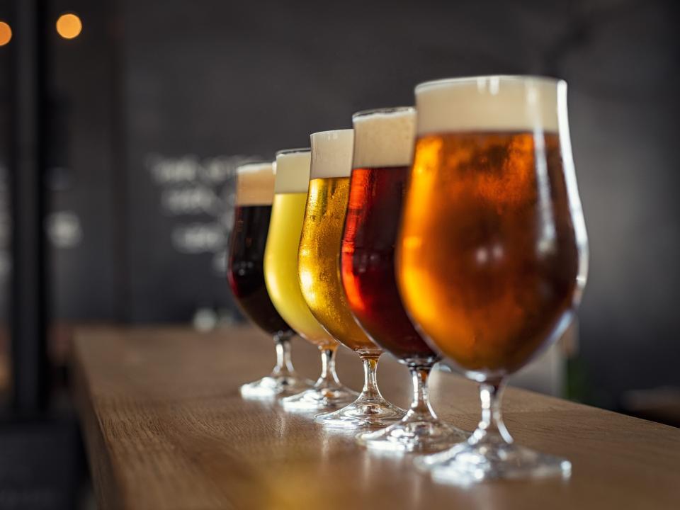 beers lined up on shelf