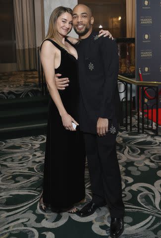 <p>Stefanie Keenan/Getty</p> Shailene Woodley and Kendrick Sampson at the 2024 Peabody Awards