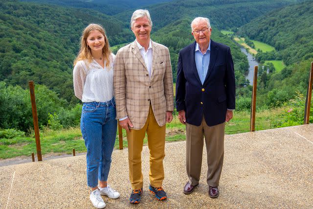 <p>Julien Warnand /Royal Belgium/Pool/Getty Images</p> Princess Elisabeth, King Philippe and King Albert of Belgium in June 2020