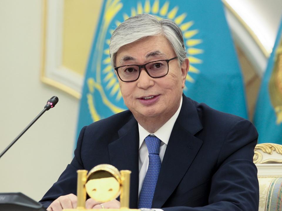 Kazakhstan's President-elect Kassym-Jomart Tokayev speaks to the media after presidential elections in Nur-Sultan, the capital city of Kazakhstan, on Monday June 10, 2019 . An ally of Kazakhstan's former president was named winner of the presidential election on Monday in a vote marred by a police crackdown on protesters who criticized the result as an orchestrated handover of power. (AP Photo/Alexei Filippov)