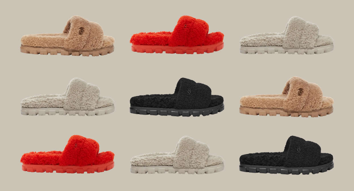 The Ugg Cozetta Curly Genuine Shearling Slide Slipper is loved for its slight platform and slip-on style (Photos via Nordstrom)