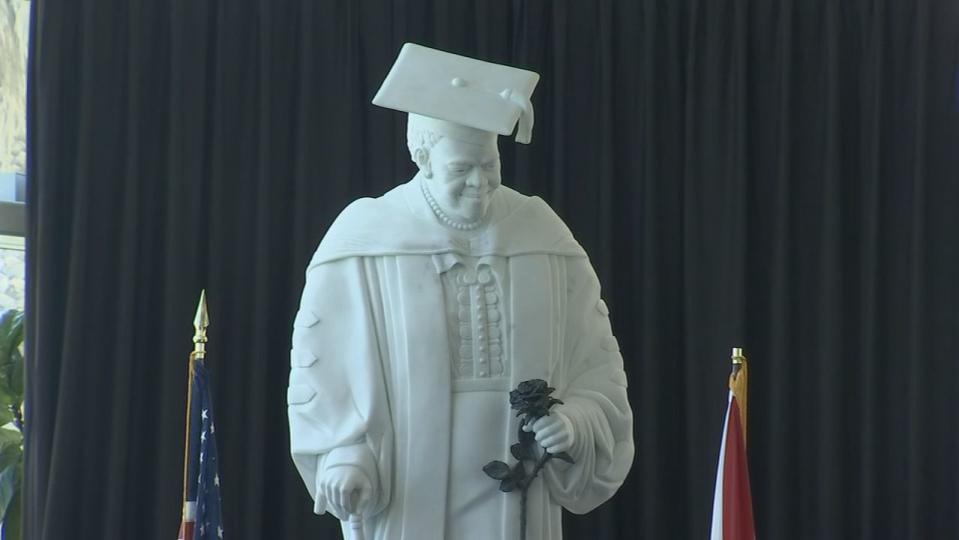 An 11-foot marble statue of educator, activist and entrepreneur Dr. Mary McLeod Bethune was unveiled in Daytona Beach on Monday.