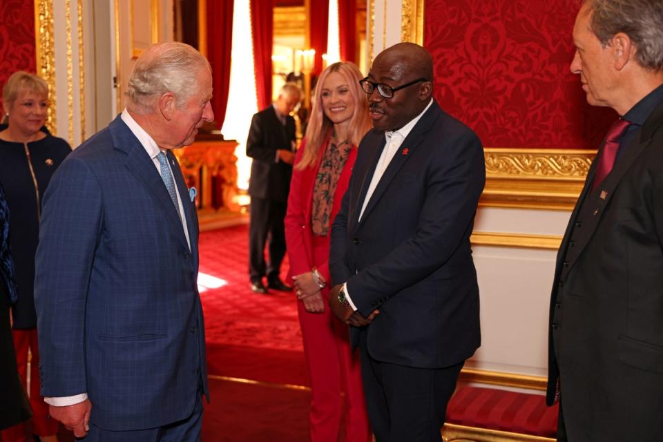 Charles, the then-Prince of Wales, meets British Vogue editor-in-chief Edward Enninful during the Prince’s Trust Awards Trophy Ceremony in 2021 (Getty Images)