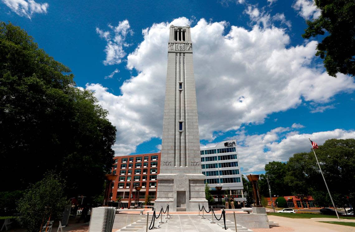N.C. State University’s Memorial Belltower in Raleigh, N.C., pictured in a 2021 file photo.