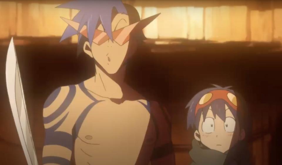 Kamina and Simon staring at something