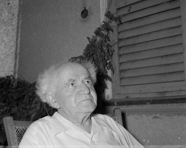 <span class="caption">David Ben Gurion, a reluctant founder of Israel’s chemical weapons programme .</span> <span class="attribution"><a class="link " href="https://upload.wikimedia.org/wikipedia/commons/9/93/David_Ben-Gurion%2C_Bestanddeelnr_255-4213.jpg" rel="nofollow noopener" target="_blank" data-ylk="slk:Wikimedia Commons;elm:context_link;itc:0;sec:content-canvas">Wikimedia Commons</a></span>