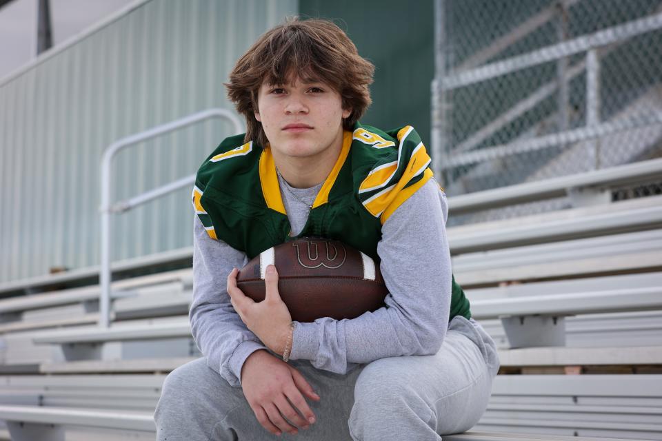 Pampa’s Max Neff, posing for a photo Tuesday, Jan. 17, 2023, was named the Amarillo Globe News Football Newcomer of the Year.