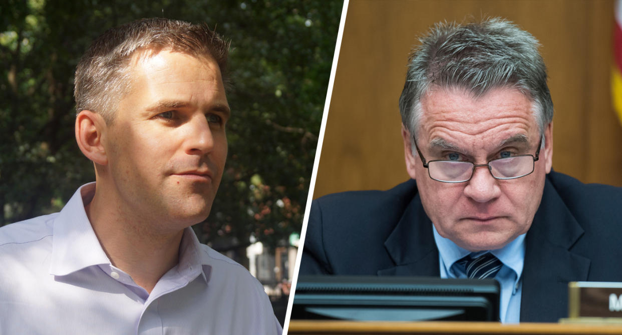 Josh Welle and Rep. Chris Smith, R-N.J. (Photos: Michael Walsh/Yahoo News, Tom Williams/CQ Roll Call via Getty Images)