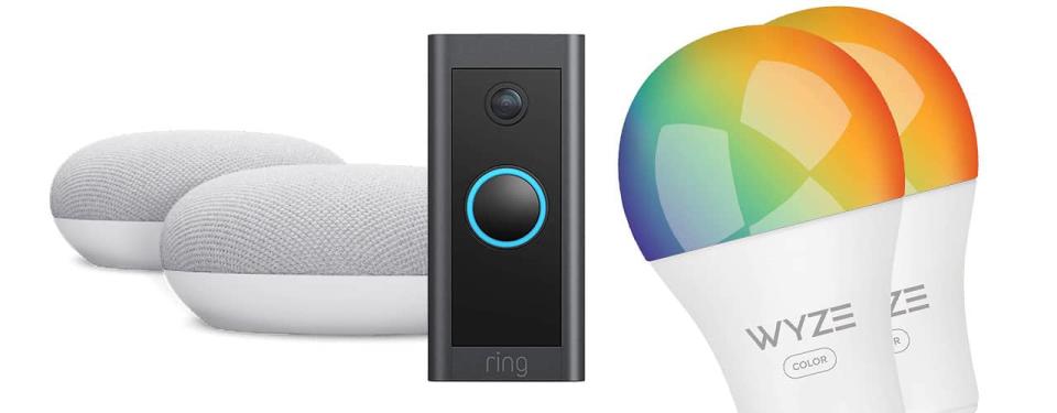 Googl Nest Audio, Ring doorbell, Wyze lightbulbs