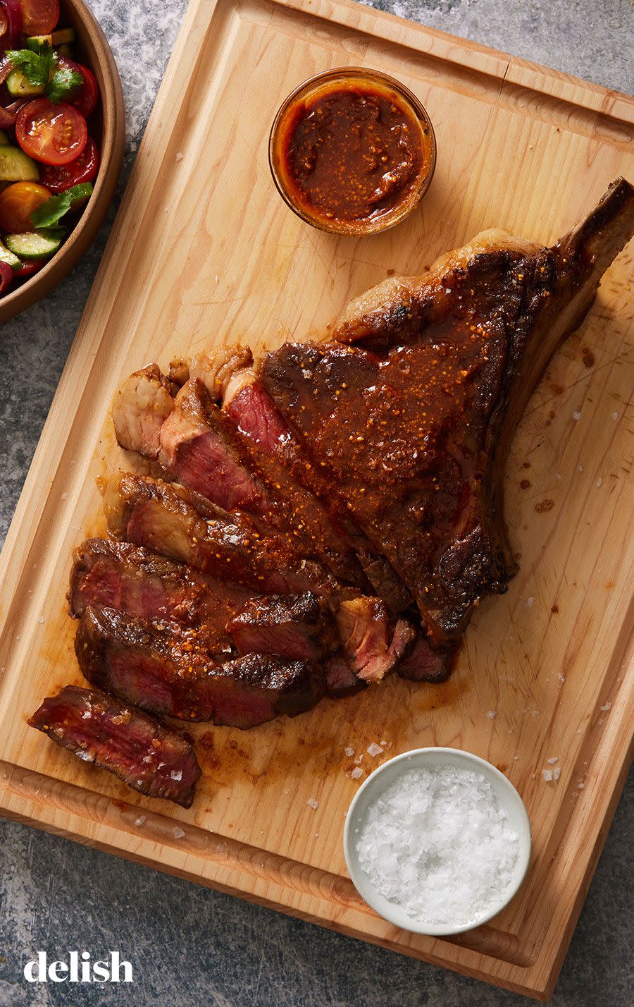 Cowboy Steak With Grilled Red Onion Salad