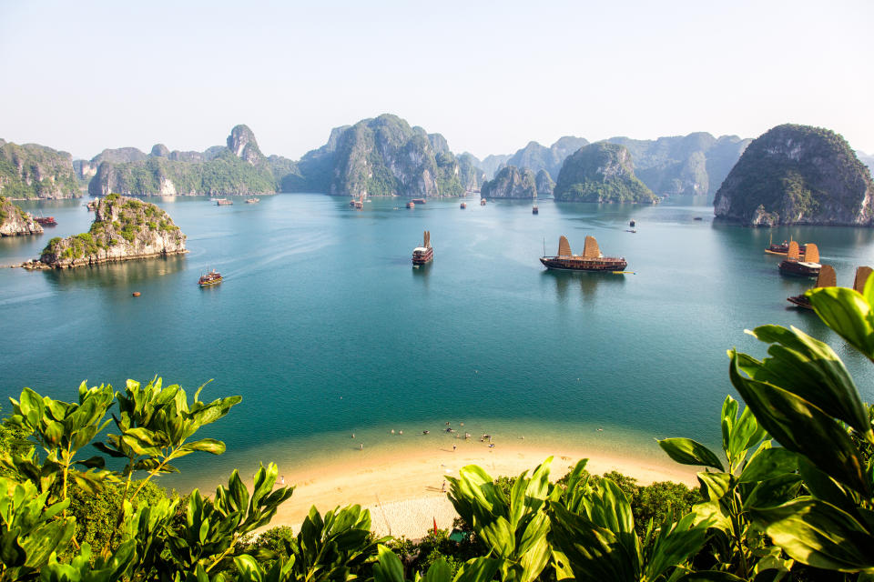 view of Halong Bay taken from the top of an island