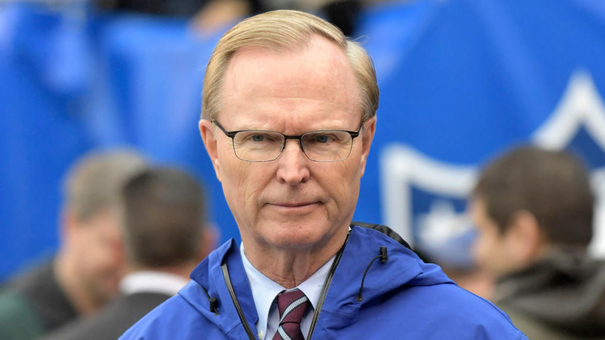 Mandatory Credit: Photo by Bill Kostroun/AP/Shutterstock (10011617r)New York Giants owner John Mara walks on the field prior to an NFL football game against the Chicago Bears, in East Rutherford, N.