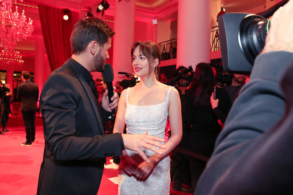 <p>Dakota Johnson photographed for the Fifty Shade Freed Premiere on Feb 6, 2018 in Paris, France. (Photo by Olivier VIGERIE / Contour by Getty Images) </p>