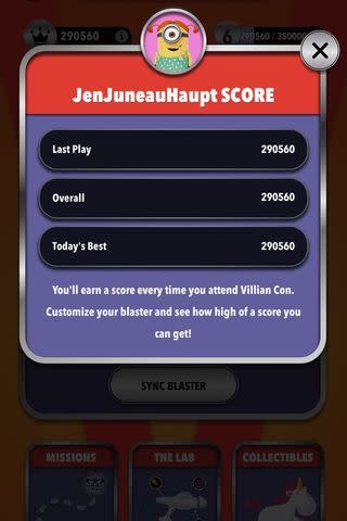 <p>Jen Juneau Haupt</p> Gameplay app for Illumination's Villain-Con Minion Blast at Universal Orlando Resort's Minion Land