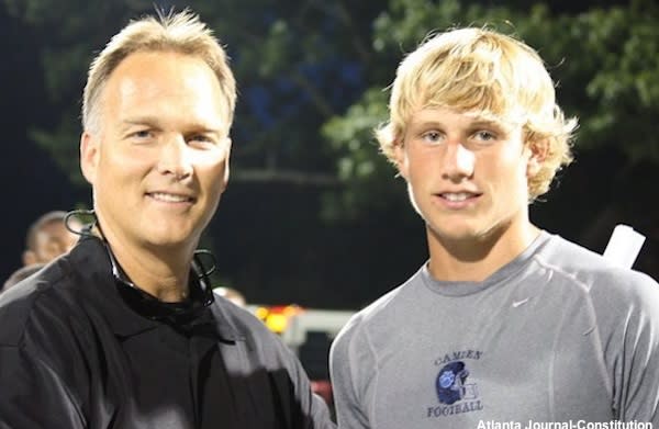 Camden County quarterback Brice Ramsey with Georgia coach Mark Richt