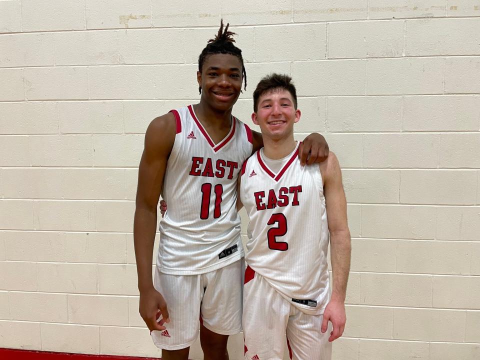 Cherry Hill East seniors Jalen Holmes, left, and Drew Greene, led the Cougars to a 46-30 victory over Cherokee in the South Jersey Group 4 semifinals Friday afternoon.