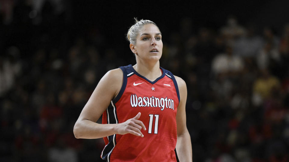 Washington Mystics forward Elena Delle Donne (11) in action during the second half of a WNBA basketball game against the New York Liberty, Friday, May 19, 2023, in Washington. (AP Photo/Terrance Williams)