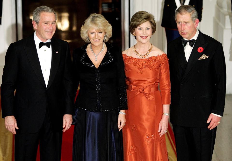 Prince Charles and Camilla with George W Bush and Laura Bush at the White House for a state dinner