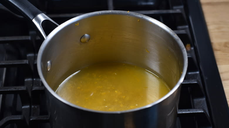 simmering simple syrup on stove 