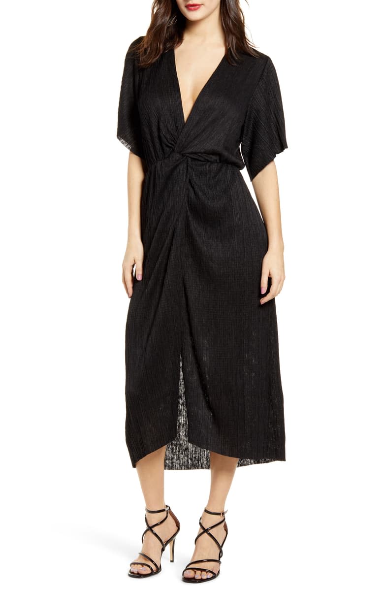 All in Favor Dolman Plissé Midi Dress in black