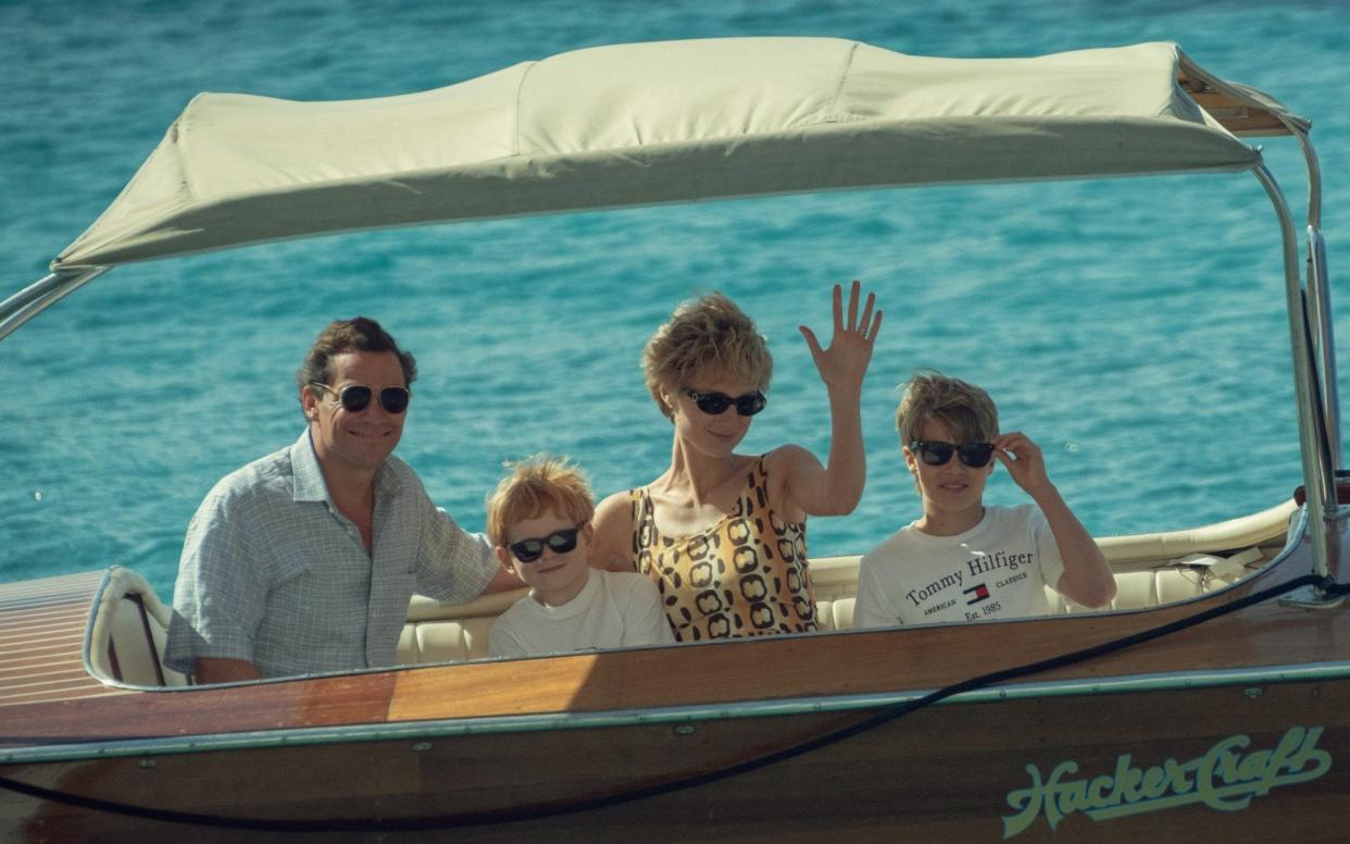 Dominic West as Prince Charles and Elizabeth Debicki as Princess Diana, with the young Princes Harry and William, in season five of The Crown - Keith Bernstein/Netflix