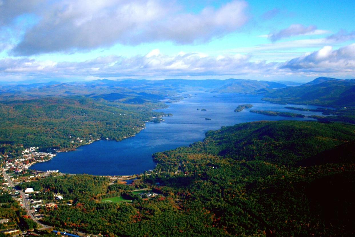 An aerial view of Lake George in New York State.