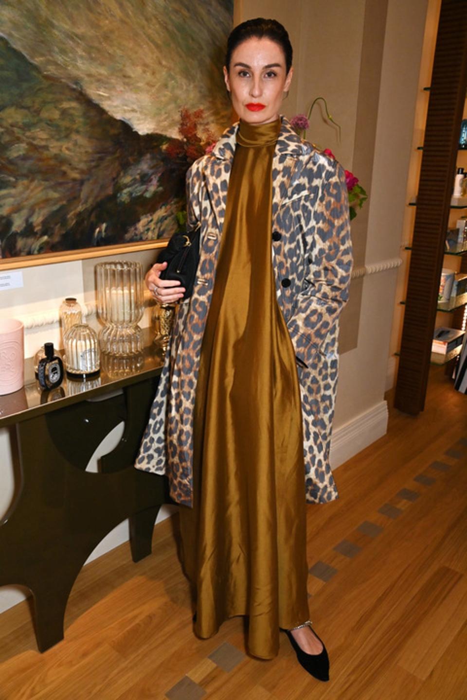 Erin O’Connor wearing her Ganni leopard print coat (Getty)