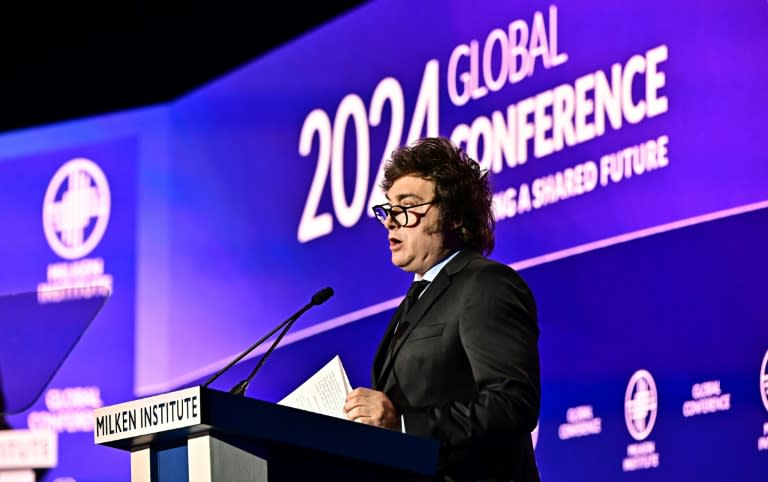 El presidente de Argentina, Javier Milei, participa en la Conferencia Global del Instituto Milken, en Beverly Hills (California, EEUU), el 6 de mayo de 2024 (Frederic J. Brown)