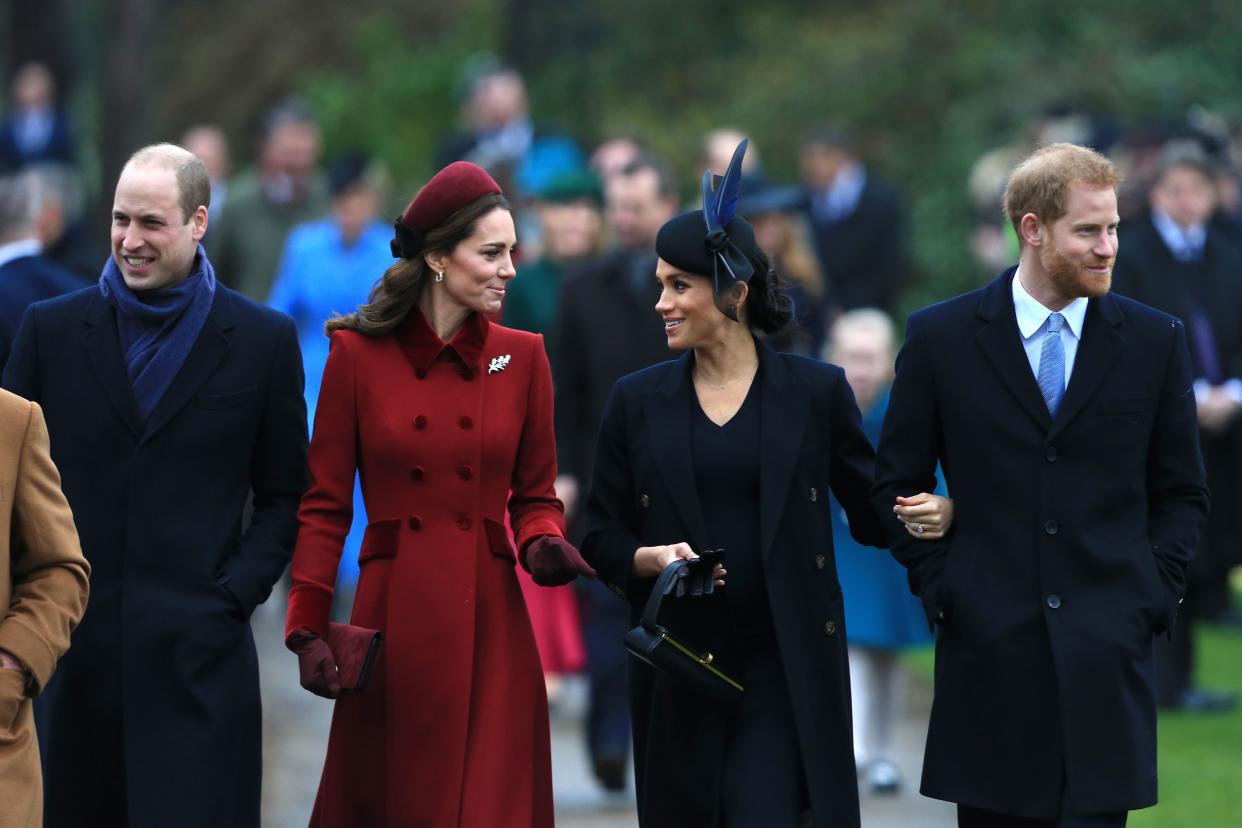 Prince William, Kate Middleton, Meghan Markle, and Prince Harry at Sandringham on Christmas