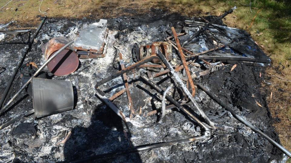 Photos taken by former Maffra police officer Madeline Rachford of Russell Hill and Carol Clay's destroyed campsite. Picture: Supplied/ Supreme Court of Victoria