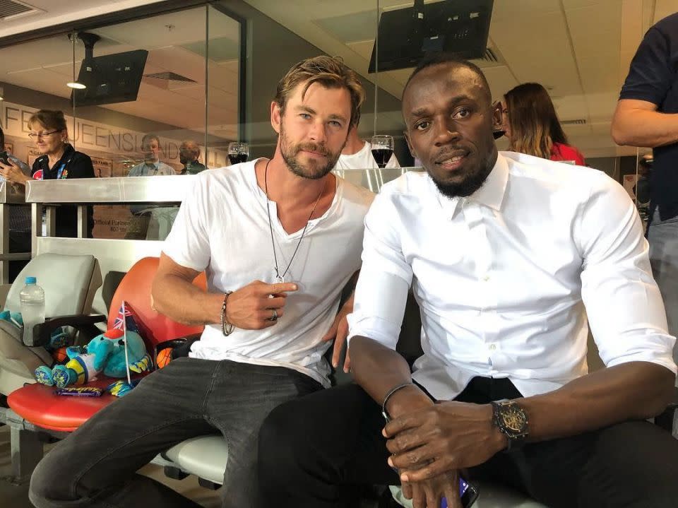 Chris and Usain enjoying some downtime at the Comm games. Source: Instagram/usainbolt