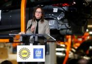 FILE PHOTO: General Motors Chief Executive Officer Mary Barra announces a major investment focused on the development of GM future technologies at the GM Orion Assembly Plant in Lake Orion,