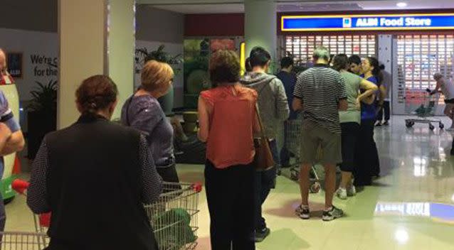 Keen shoppers lined up for hours waiting for Aldi to open so they could snap up the advertised ride-on electric toys. Picture: Supplied
