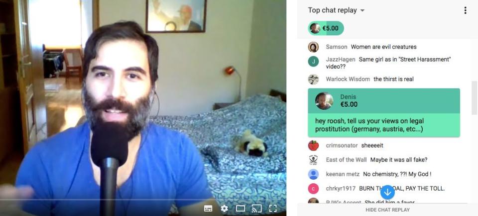 Valizadeh hosts a livestream on YouTube, where viewers can pay for him to answer their questions. (Photo: YouTube)